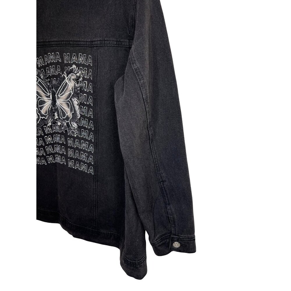 Emmas Expressions "Mama" Embroidered Black Denim Jacket With Butterfly Medium - Picture 9 of 14